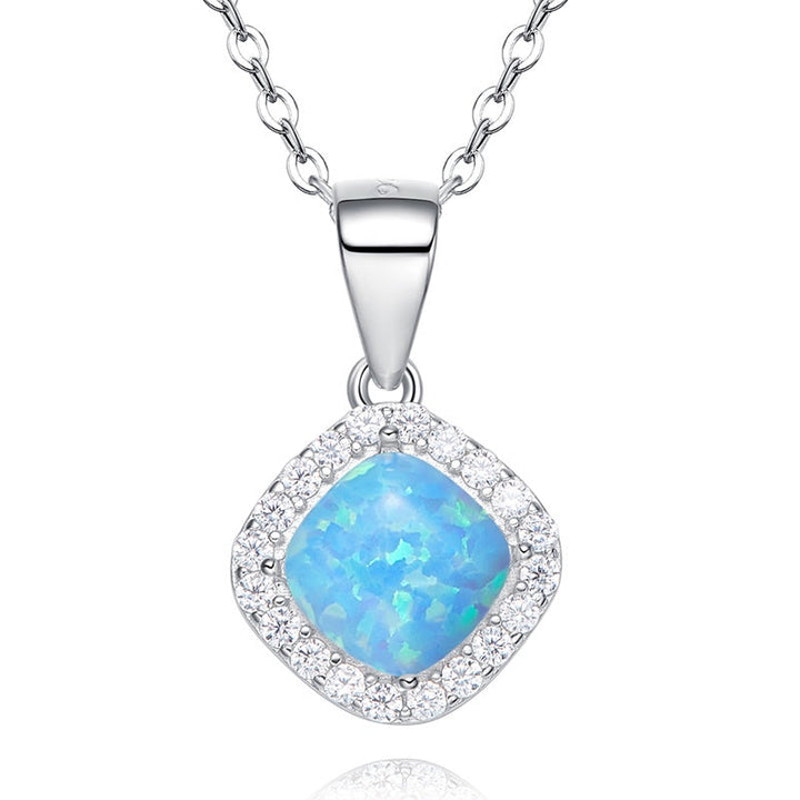 Sterling silver elegant rhombus shape opal necklace -Glintzia Jewelry