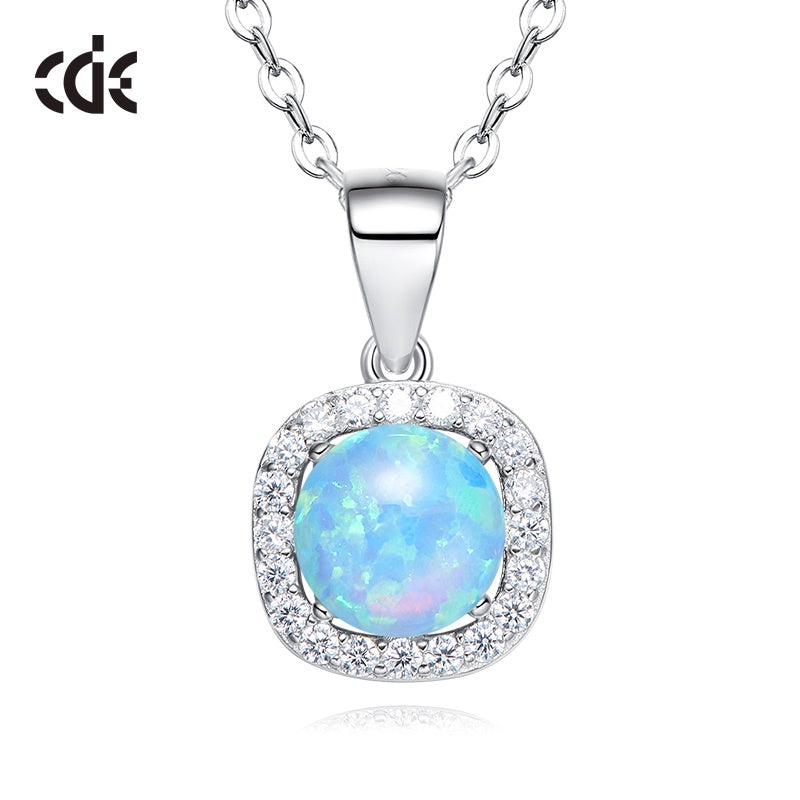 Sterling silver shiny blue / white opal necklace -Glintzia Jewelry