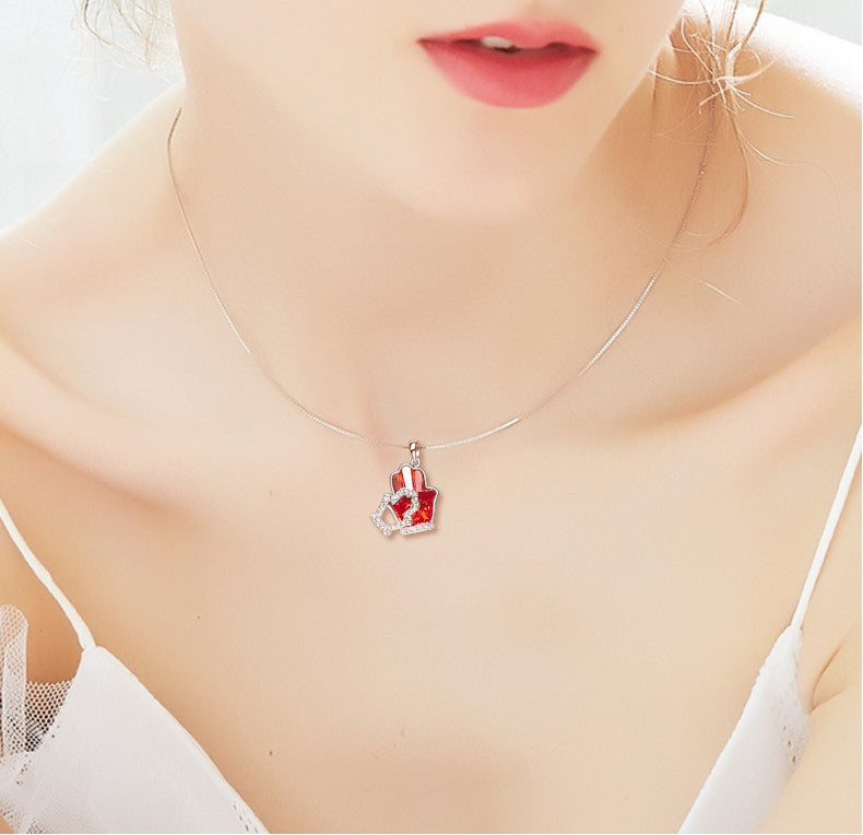 The hand shape ruby swarovski necklace -Glintzia Jewelry