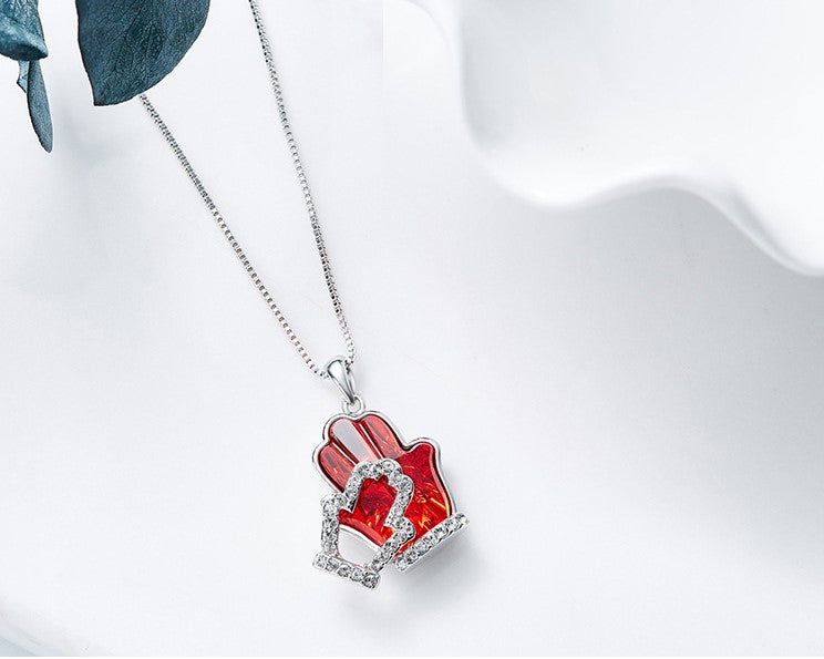 The hand shape ruby swarovski necklace -Glintzia Jewelry