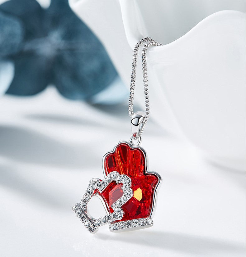 The hand shape ruby swarovski necklace -Glintzia Jewelry