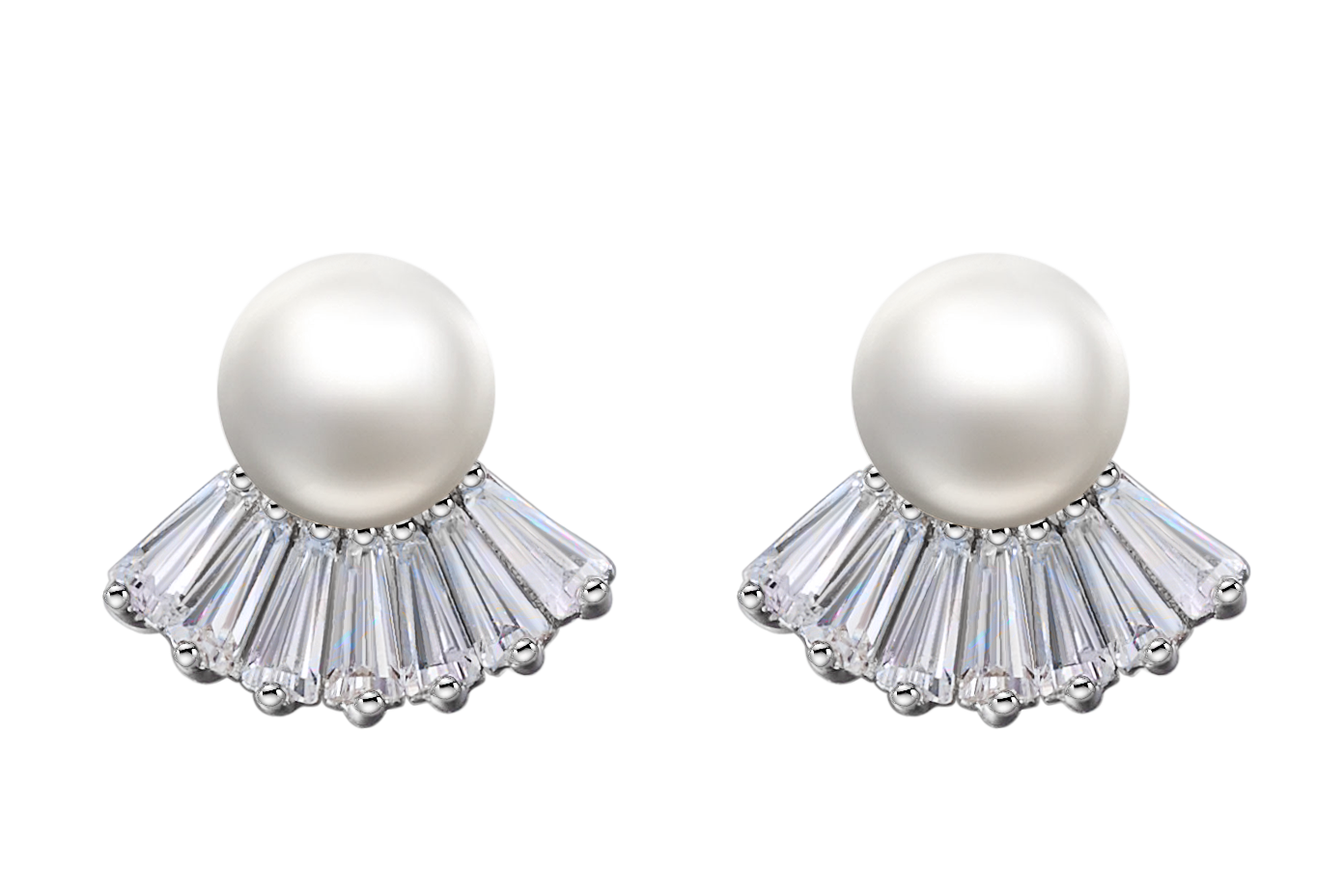 Sterling silver stylish pearl with cubic crystal earring -Glintzia Jewelry
