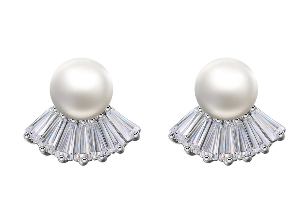 Sterling silver stylish pearl with cubic crystal earring -Glintzia Jewelry