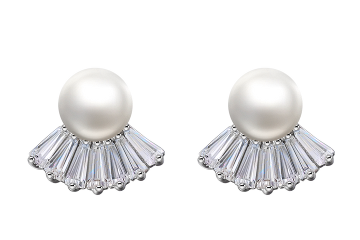 Sterling silver stylish pearl with cubic crystal earring -Glintzia Jewelry