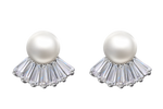 Sterling silver stylish pearl with cubic crystal earring -Glintzia Jewelry