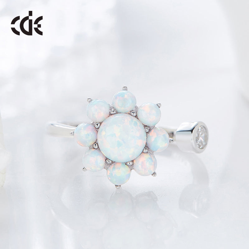 Sterling silver cute blue opal flower ring -Glintzia Jewelry