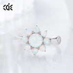 Sterling silver cute blue opal flower ring -Glintzia Jewelry