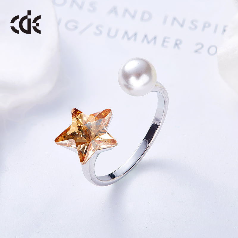 The cute sapphire star with a pearl ring -Glintzia Jewelry