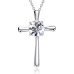 Sterling silver cross with a crystal heart necklace -Glintzia Jewelry