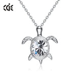 Sterling silver swimming white crystal turtle necklace -Glintzia Jewelry