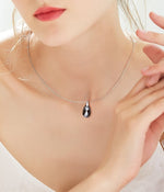 Sterling silver black diamond drop necklace -Glintzia Jewelry