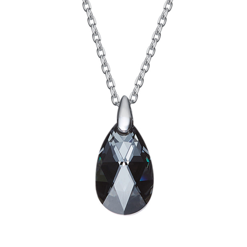 Sterling silver black diamond drop necklace -Glintzia Jewelry