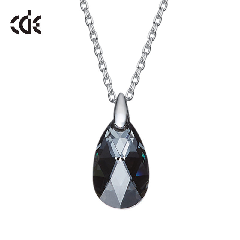 Sterling silver black diamond drop necklace -Glintzia Jewelry