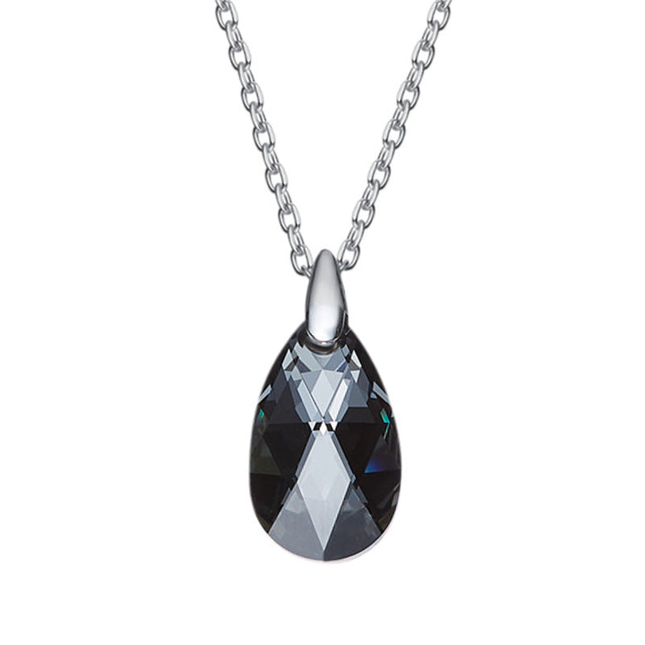 Sterling silver black diamond drop necklace -Glintzia Jewelry
