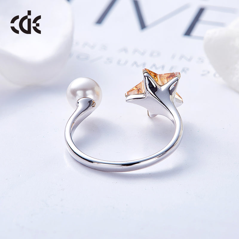 The cute sapphire star with a pearl ring -Glintzia Jewelry