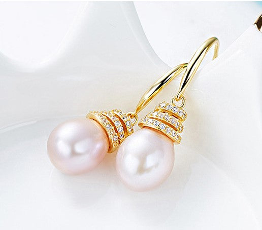 Sterling silver golden white pearl earring -Glintzia Jewelry