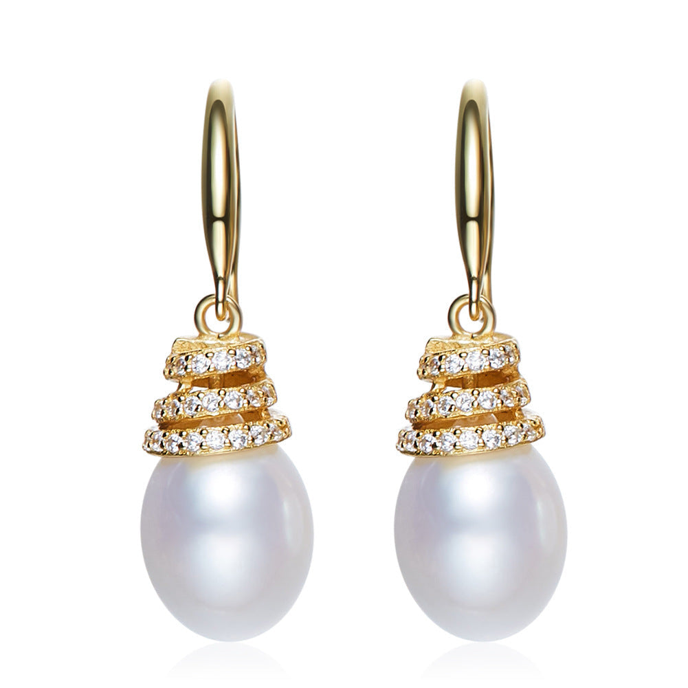 Sterling silver golden white pearl earring -Glintzia Jewelry