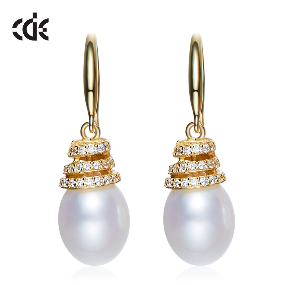 Sterling silver golden white pearl earring -Glintzia Jewelry