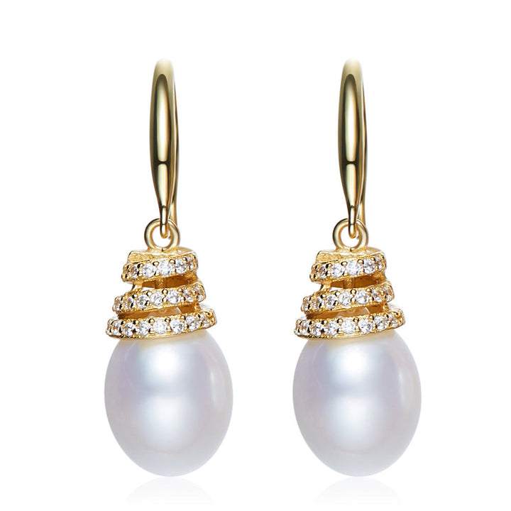 Sterling silver golden white pearl earring -Glintzia Jewelry