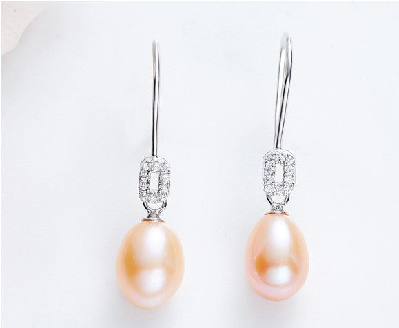 Sterling silver elegant dangling pearl earring -Glintzia Jewelry