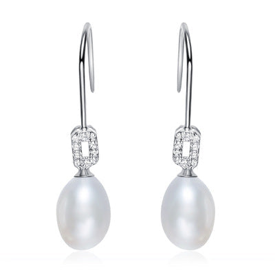 Sterling silver elegant dangling pearl earring -Glintzia Jewelry