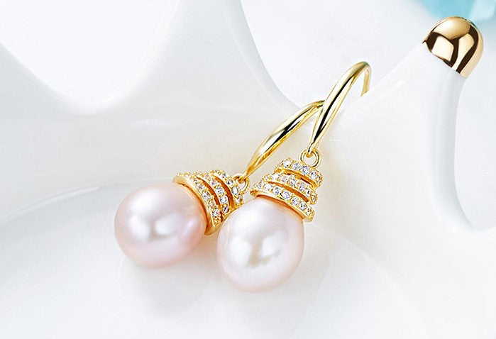 Sterling silver golden white pearl earring -Glintzia Jewelry