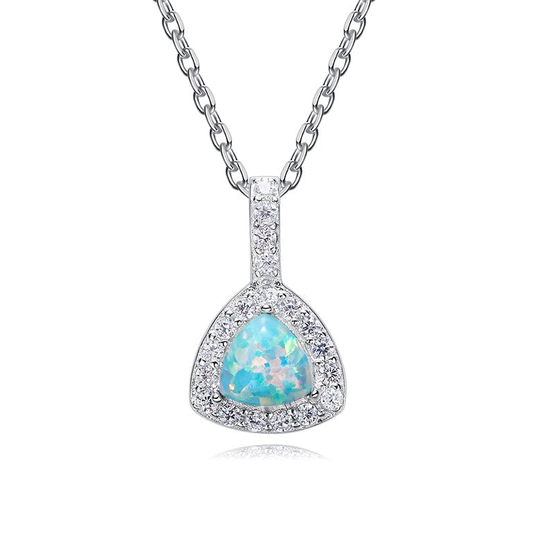 Sterling silver elegant shining crystal with an opal stone necklace -Glintzia Jewelry
