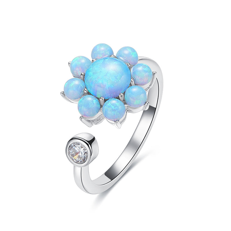 Sterling silver cute blue opal flower ring -Glintzia Jewelry