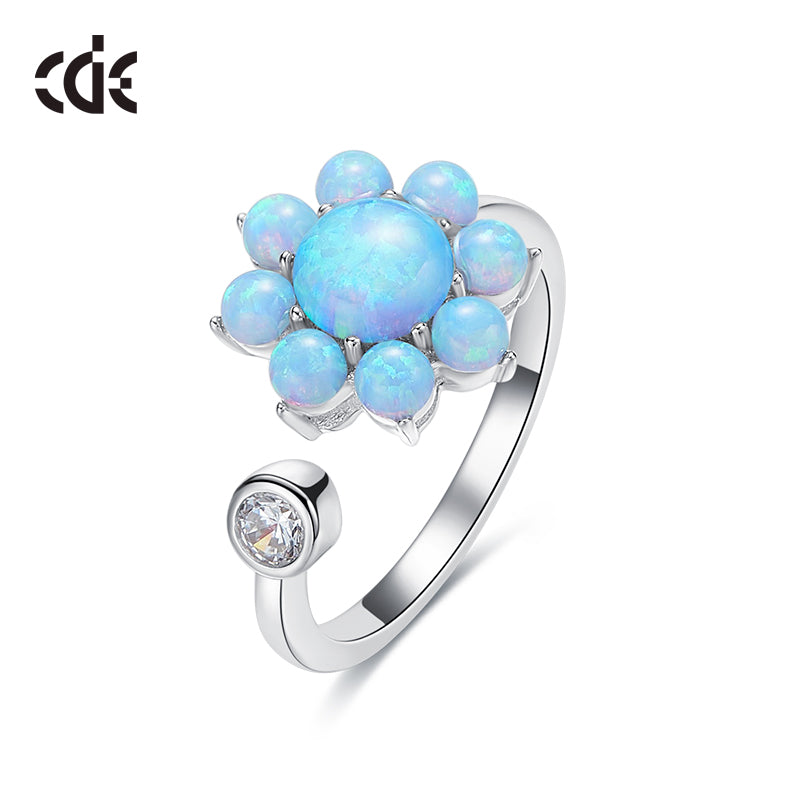 Sterling silver cute blue opal flower ring -Glintzia Jewelry