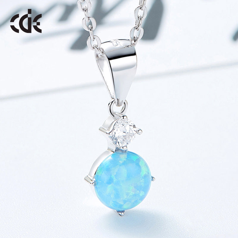 Round Shaped Blue White Opal Necklace With Zirconia AAA -Glintzia Jewelry