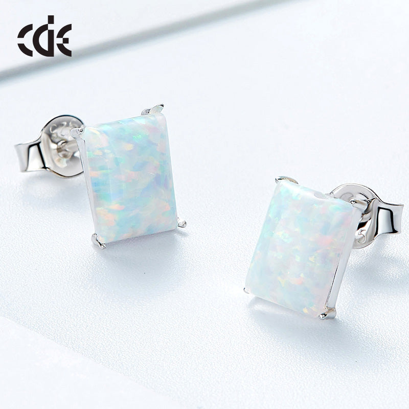 Sterling silver simple squared blue opal stone earring -Glintzia Jewelry