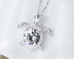 Sterling silver swimming white crystal turtle necklace -Glintzia Jewelry