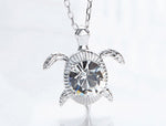 Sterling silver swimming white crystal turtle necklace -Glintzia Jewelry