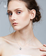 Sterling silver swimming white crystal turtle necklace -Glintzia Jewelry