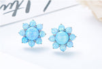 Sterling silver blue opal flower earring -Glintzia Jewelry