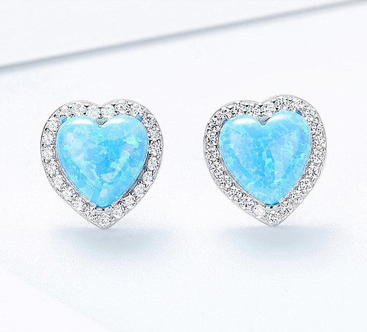 Sterling silver opal heart earring -Glintzia Jewelry