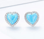 Sterling silver opal heart earring -Glintzia Jewelry