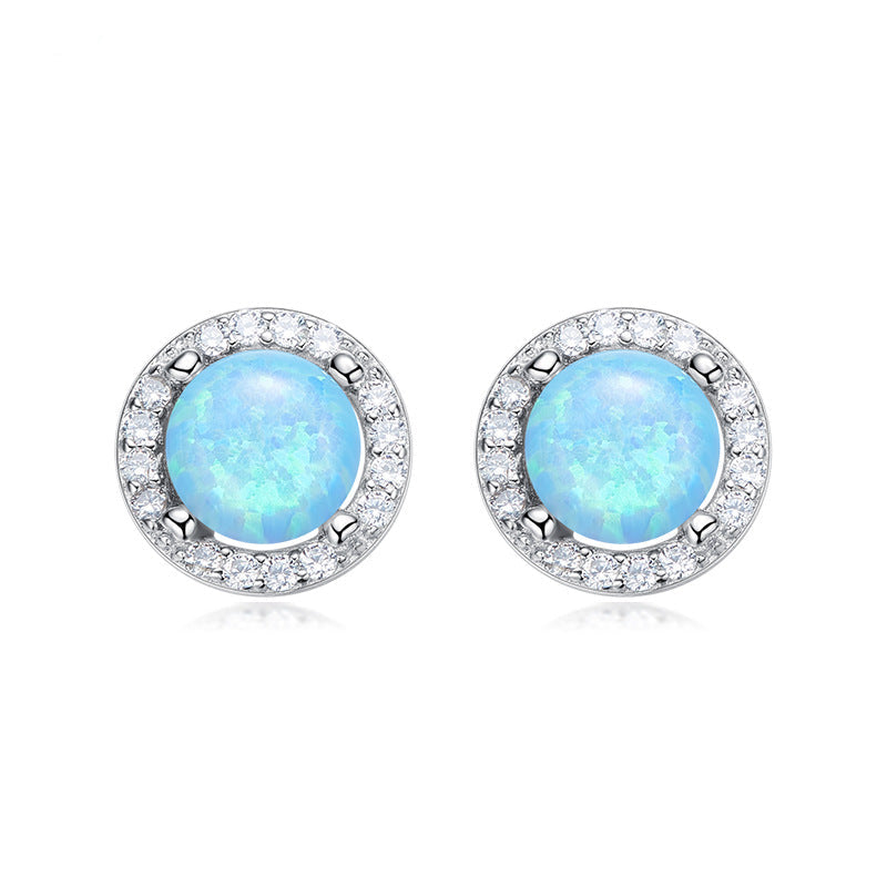 Sterling silver elegant blue opal circular earring -Glintzia Jewelry