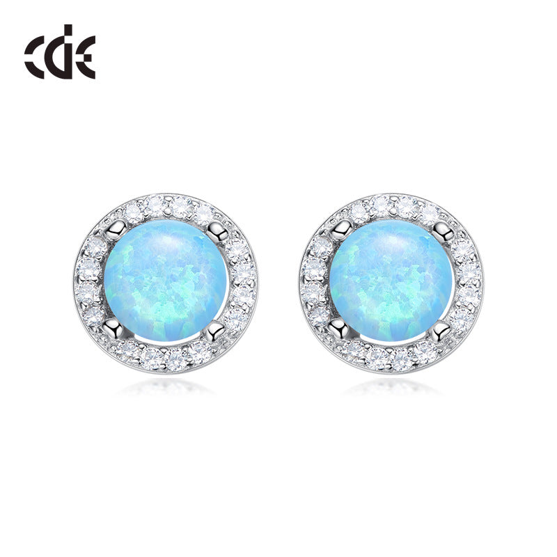 Sterling silver elegant blue opal circular earring -Glintzia Jewelry