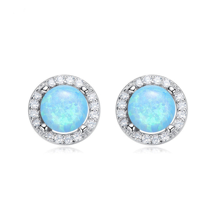 Sterling silver elegant blue opal circular earring -Glintzia Jewelry
