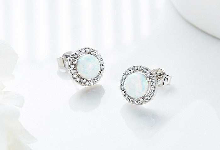 Sterling silver elegant blue opal circular earring -Glintzia Jewelry