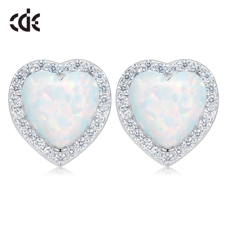 Sterling silver opal heart earring -Glintzia Jewelry