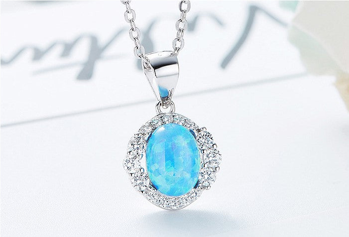 Ladies sterling silver S925 necklace opal crystal fashion Necklace -Glintzia Jewelry