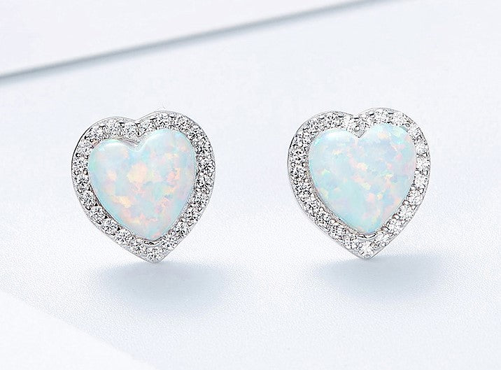 Sterling silver opal heart earring -Glintzia Jewelry