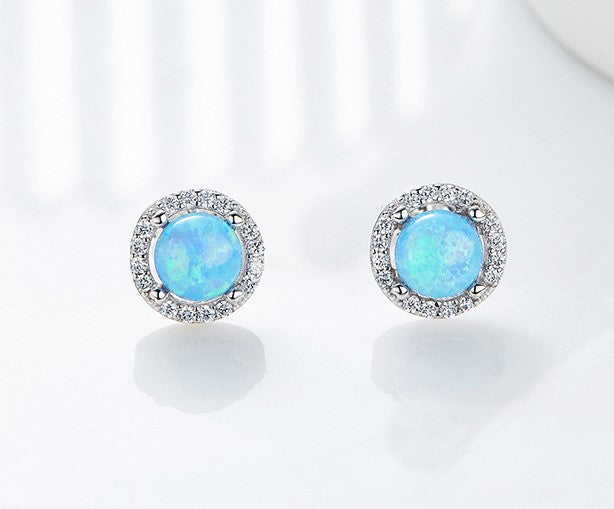 Sterling silver elegant blue opal circular earring -Glintzia Jewelry