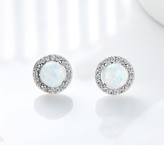 Sterling silver elegant blue opal circular earring -Glintzia Jewelry