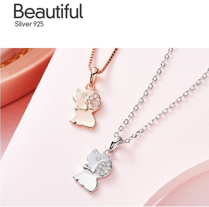 Cute Necklace,S925 Sterling Silver Lucky Little Dog Pendant Chain -Glintzia Jewelry