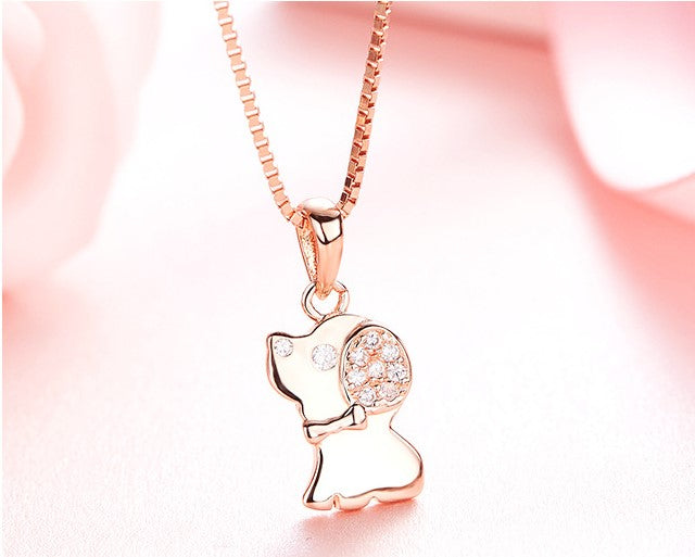 Cute Necklace,S925 Sterling Silver Lucky Little Dog Pendant Chain -Glintzia Jewelry