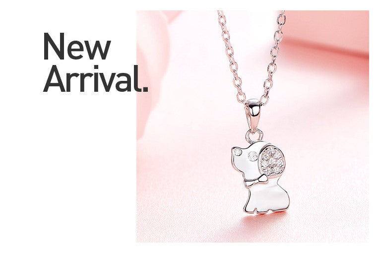 Cute Necklace,S925 Sterling Silver Lucky Little Dog Pendant Chain -Glintzia Jewelry