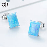 Sterling silver simple squared blue opal stone earring -Glintzia Jewelry